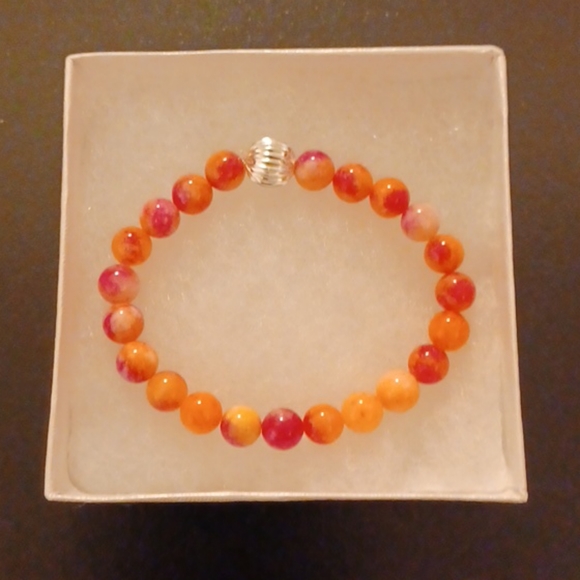 Fuchsia & Coral Jade Stone Bracelet - Picture 3 of 8
